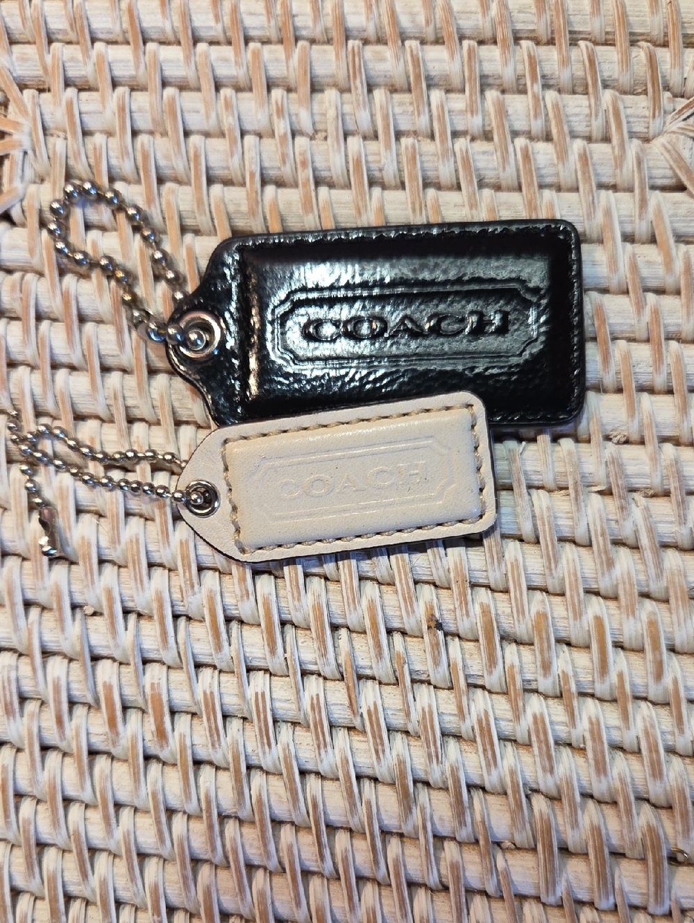 Coach Leather Tag Keychain Duo in Black and Light Beige